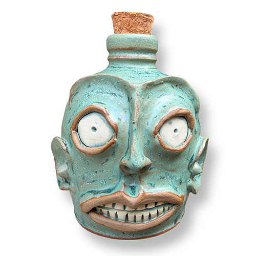 Greg Patton 6" Face Jug w/Stopper Celedon Green Glaze DP 6184